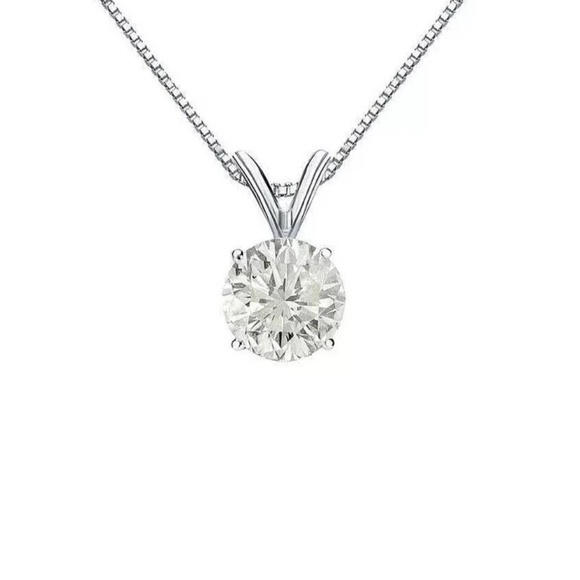 2Ct Round Brilliant Cut 14K White Gold Moissanite Pendant 18" Necklace 8mm $1195 - Picture 1 of 8